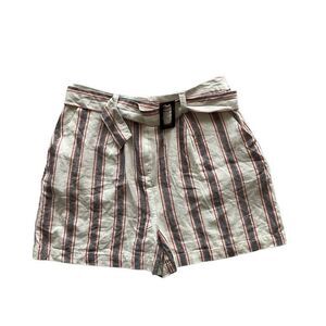 Asos Womens Striped Linen Blend Pockets Belted Buckle Multi-Color Shorts Size 8
